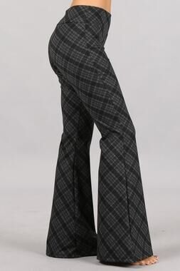 Chatoyant Plaid Print Flared Bell Pants Charcoal Medium